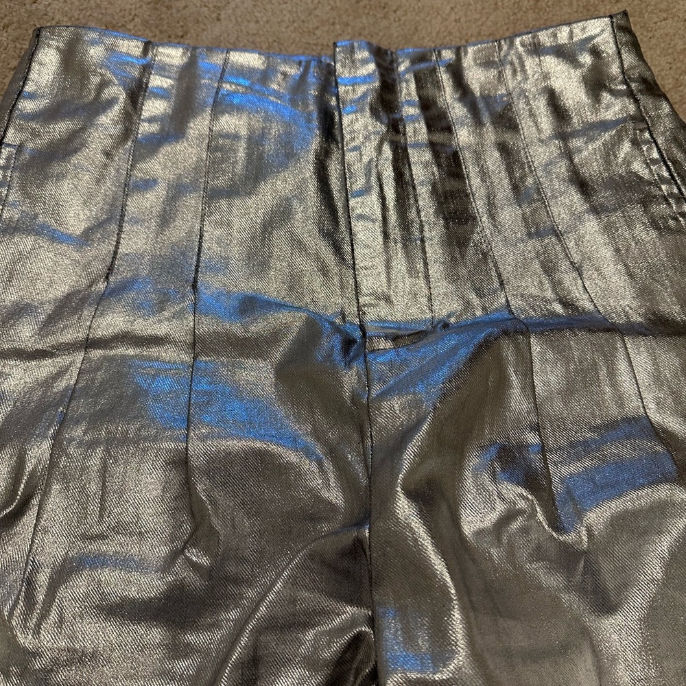 The Great Sculpted Trouser Silver Metallic Wide-Leg Size 26 - Picture 5 of 7